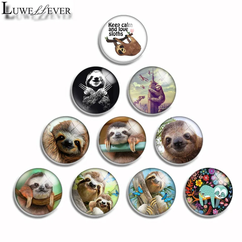 12mm 10mm 14mm 16mm 20mm 25mm 490 Cute Sloth Mix Round Glass Cabochon Jewelry Finding 18mm Snap Button Charm Bracelet