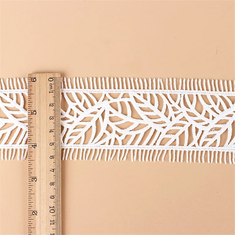 1yard 6.2cm High Quality White Black Leaf Texture Gear Eyelash Embroidery Hollow Webbing DIY Dress Decorative Ribbon Lace Party