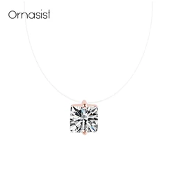 Fashion Geometric Square Zircon Necklaces Pendants Invisible Transparent Fishing Line Chain Necklace Women Choker Jewelry Gift