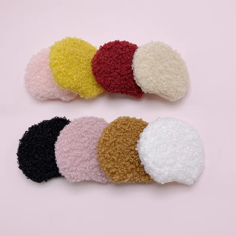 30pcs/Lot 5.5*5cm Plush Two Side Velvet Round Cat Ear Padded Appliques DIY Handmade Children Hair Clip Accessories