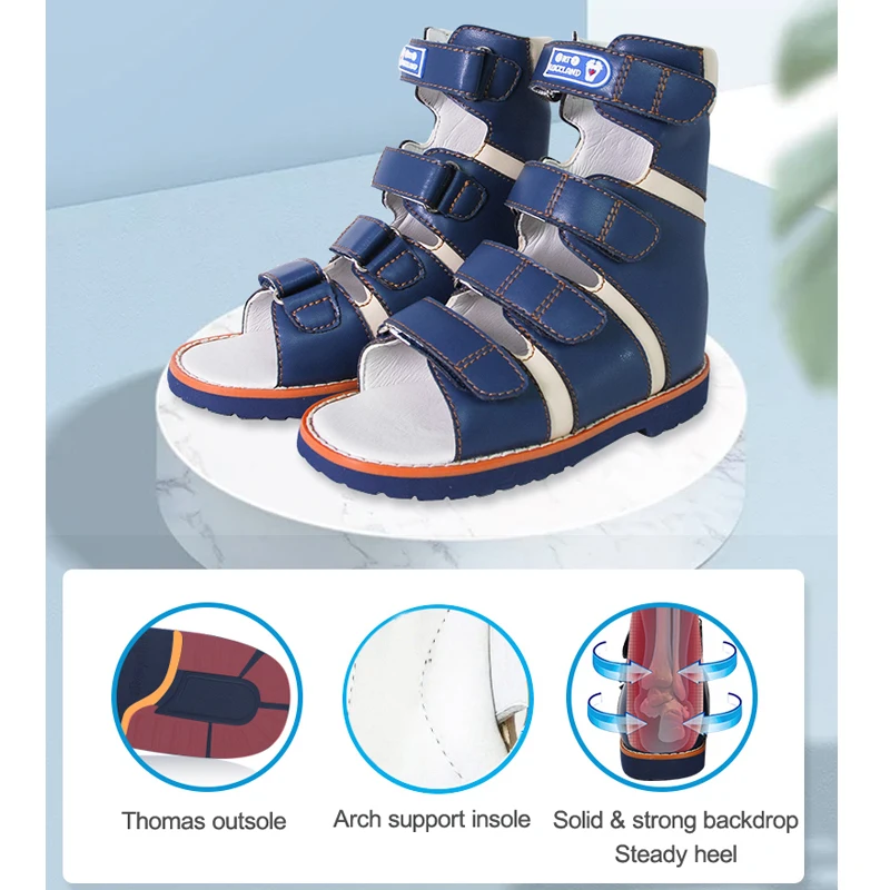 Children Shoes Boys Toddler Orthopedic Leather Sandals Fashion Summer High-Top Kids Breathable Blue Corrective Clubfoot Booties