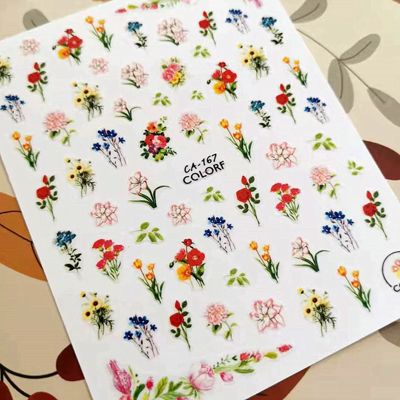 

Newest Mixed Flower Design 3D Self Adhesive Back Glue Decal Slider DIY Decorations Tips Nail Stickers CA 167