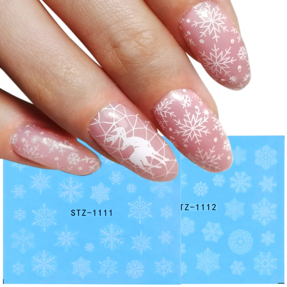 White Snowflakes Nail Stickers New Year Sliders Deer Trees Santa Water Nail Decals Xmas Design Manicure Tattoos GLSTZ1098-1113