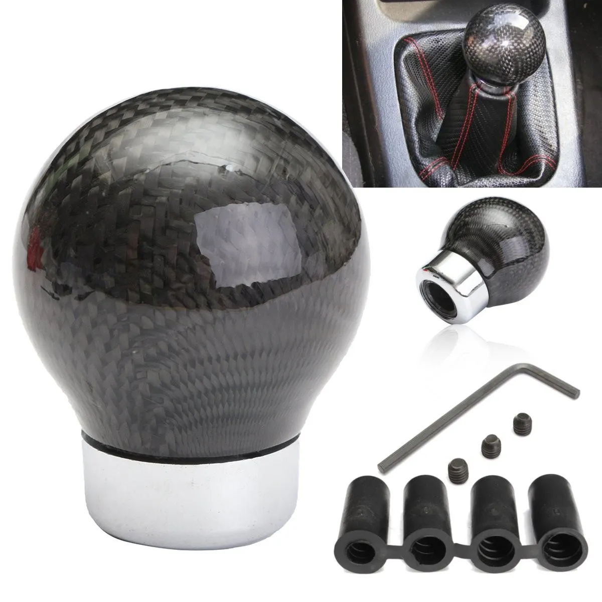 

1 PCS Universal Car Carbon Fiber Gear Shift Knob Shifter Lever Round Ball Shape Auto Black