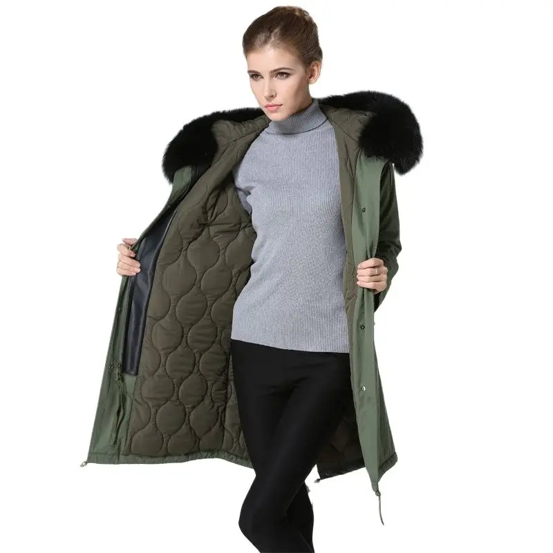 

Long Fur parka Black Raccoon Fur Hoodies Warmbody Wear,Thickness Quilt Lined Ladies Casual Wear