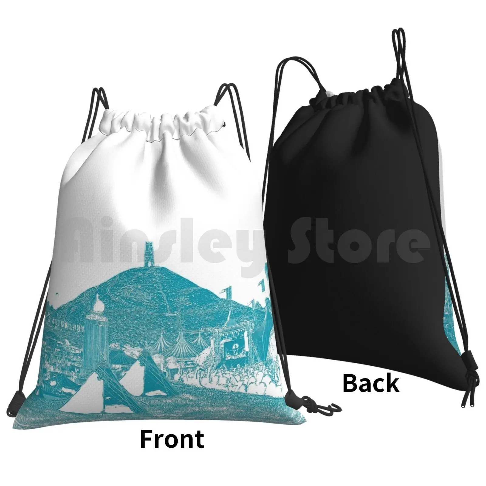 Glastonbury Festival 2020-Blue Print-Glasto 50-50th Anniversary Design Backpack Drawstring Bag Riding Climbing Gym Bag