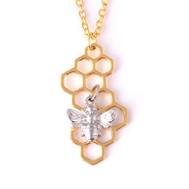 Honeycomb Bee Charm Pendant Necklace Women Fashion Heart Honeycomb Choker Necklace Jewelry Party Girlfriend Gift