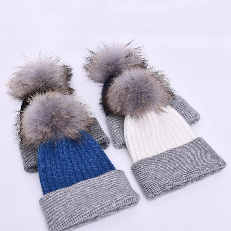 Jxwatcher Women Winter Fur Ball Cap Cashmere Hats Beanie Cap Woman Female Warm Rabbit Fur Blend Knitted Fur Ponpon Hat Caps