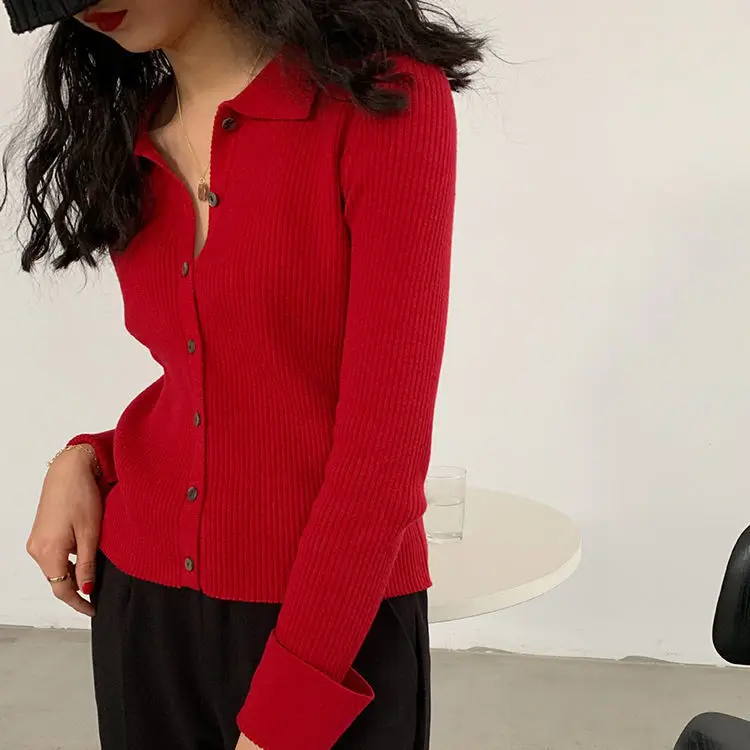 Woman Sweaters Pull Hiver Lapel Knitwear Female Retro Short Cardigan Top Femme Chandails