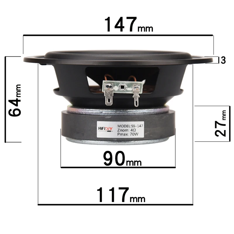 HIFIDIY LIVE HIFI Lautsprecher DIY 5 Zoll 5,7" Midbass Woofer Lautsprechereinheit 4 OHM 70W Glimmer PP Vibrationsmembran Lautsprecher S5-147 – Detail 3