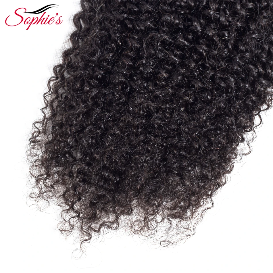 Sophie\'s Peruvian Hair Bundles Kinky Curly Hair Bundles Non-Remy Human Hair Bundles With Closure Double Weft Hair Extension