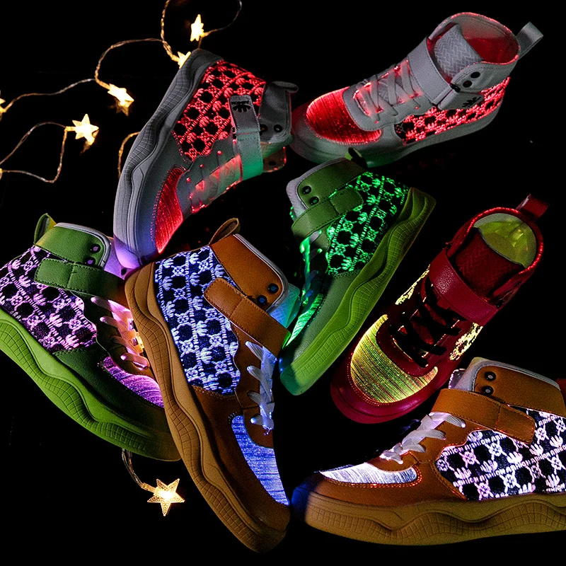 UncleJerry 2020 New Fiber Optic Shoes big boys girls and adult USB Rechargeable Glowing Sneakers Party Shoes Cool Street Shoes