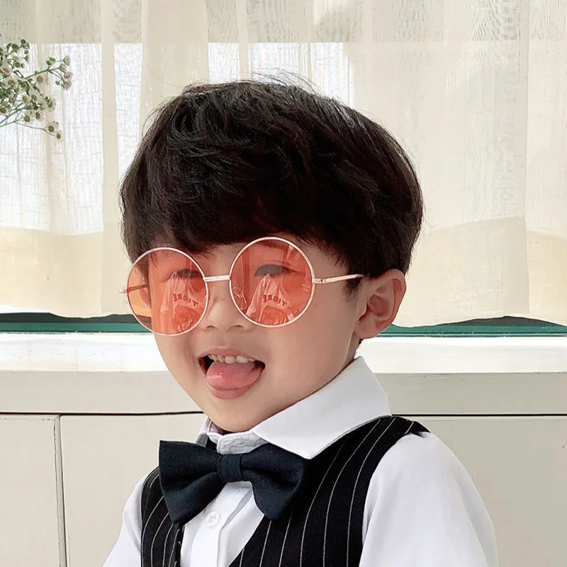 Sunglasses new round frame Children's 2-8 years old baby glasses British style metal sunglasses sun visors