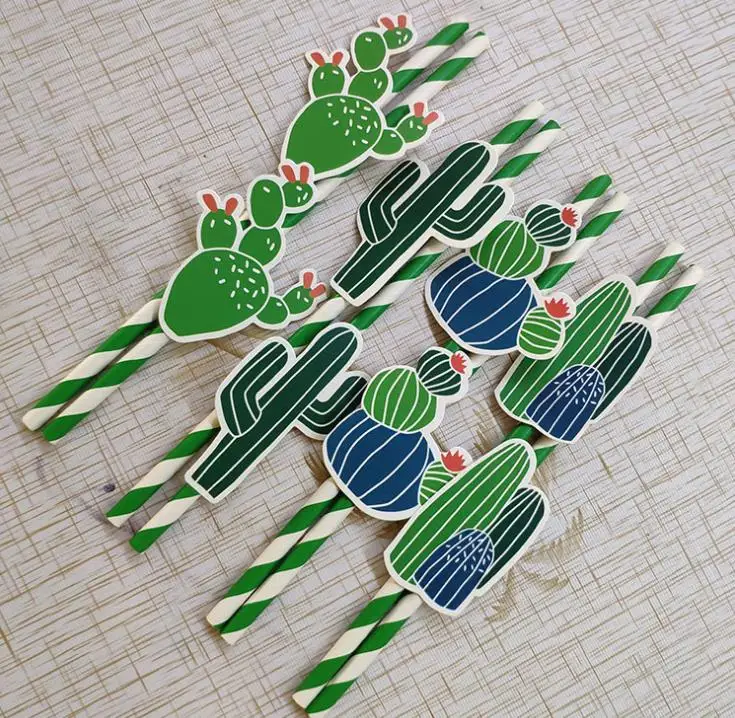 Biodegradable paper straws environmentally friendly color disposable DIY cactus juice straw birthday party wedding decoration SN