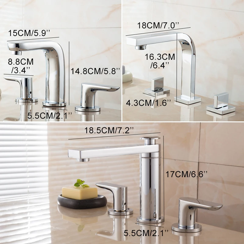 ELLEN 3 Holes Bathroom Sink Faucets Widespread Basin Sink Water Mixer Tap Dual Handle Crane Chrome Finished  EL1198