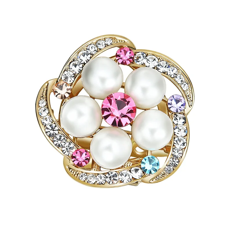 

Colorful Flower Look Pearl Design Alloy Crystal Diamond Brooch Pins for Women Fashion Crafts Dress