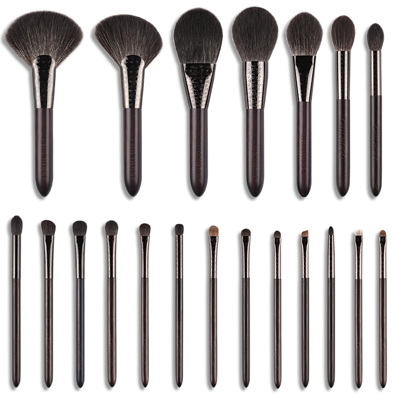 CHICHODO Makeup Brush-Luxurious Carved Tube Ebony Handle Animal Hair Series-20Pcs Natural Cosmetic  Brushes Set-Beauty Tools