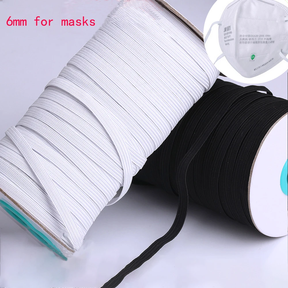 White Black Elastic Bands 3/5/6/8/10/12/15mm Polyester Elastic Cord for Clothes Garment Sewing DIY Mask Accessories 5yards