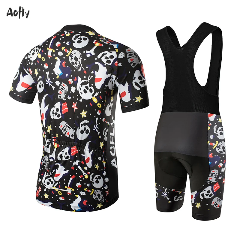 Man Cycling Jersey Short Sleeve Mountain Bike Clothes Bib Shorts Personalized Skull