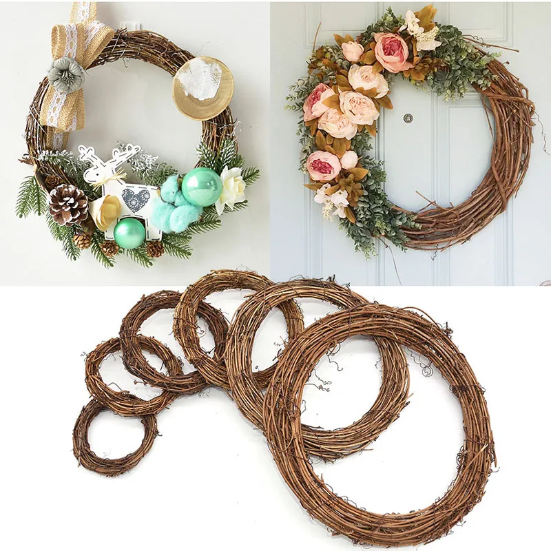 10-30cm Xmas Home Decor Natural Rattan Wreath Wedding Wreath Merry Christmas Crafts Decoration DIY Craft Spring Wedding Wreaths