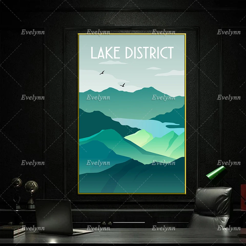 Lake District Poster, Lake District Wall Art, Lake District Travel Print, Retro Travel Print, Home Decor Canvas Unique Gift