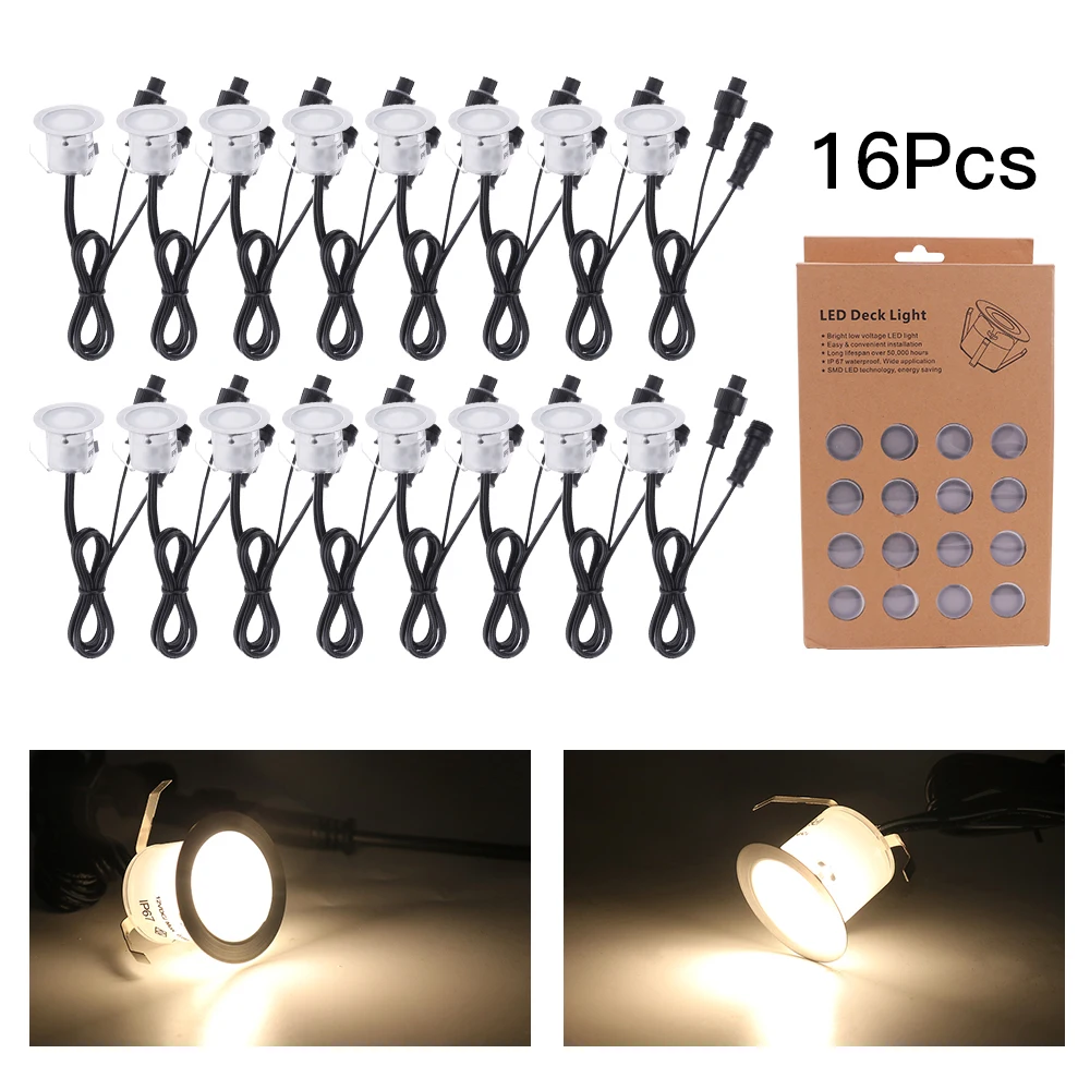 10/16Pcs LED Deck Lights 12V IP67 Waterproof Outdoor lighting Warm White Recessed Underground Lamp Garden Landscape Lighting