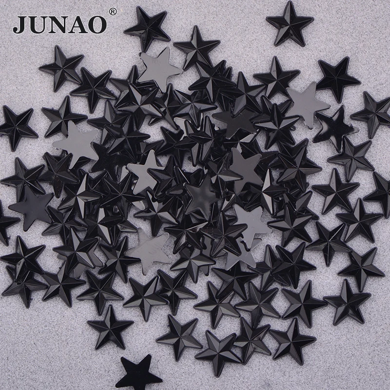 JUNAO 10mm 100Pcs Star Shape Black Rhinestone Flatback Nail Art Sticker Acrylic Stone Scrapbook Beads DIY Jewelry Making