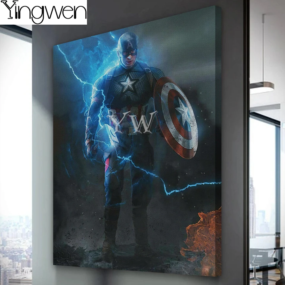 Captain America Diamond Painting Avengers Marvel Diamond Mosaic Cross Stitch Kits 5D Beads Embroidery Home Decor Portrait Art