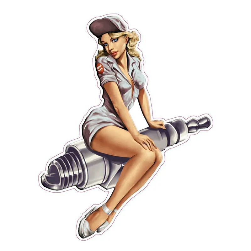 

Funny Spark Plug Pin Up Girl Decal Sexy Cartoon Graphical Motorcycle Car Decal Cover Scratches Car Sticker Pvc 13cm X 10cm