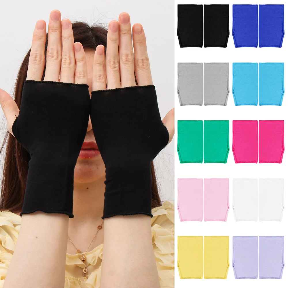 1Pair Outdoors Fingerless Hand Gloves Thin Solid Color Short Mittens Cycling Sunscreen UV Protection Touch Screen Driving Gloves