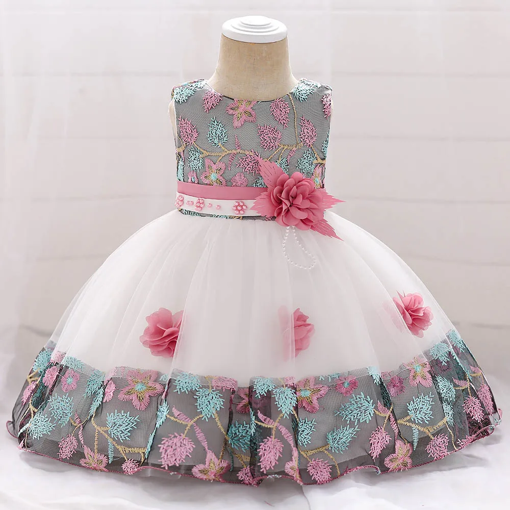Kleinkind Baby Mädchen Kleid Tüll Taufe Kleider für Mädchen 1. Jahr Geburtstag Perlen Spitze Applizierte Party Hochzeit Abschlussball Kinder Kleidung