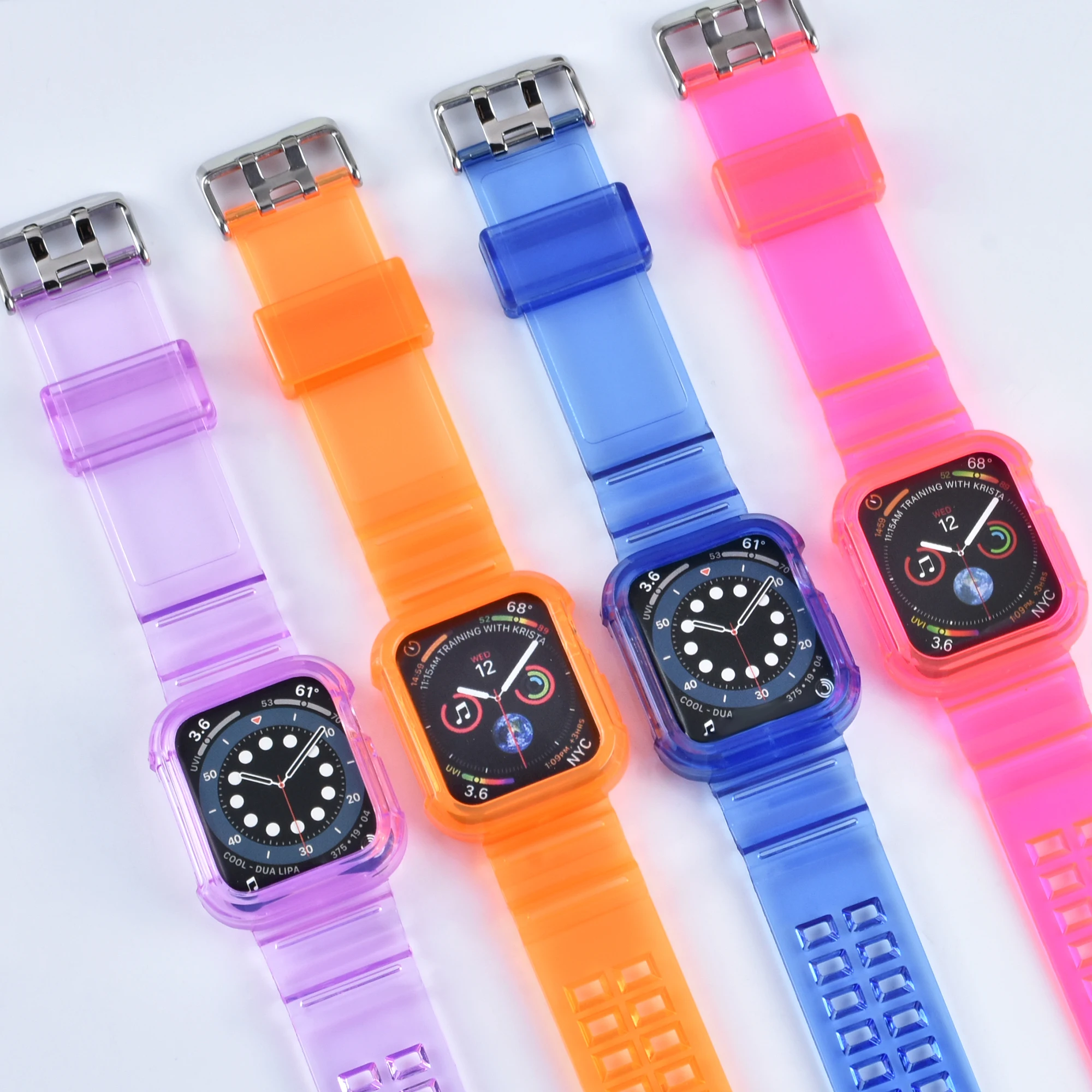 Sport Clear Band + Case for Apple Watch 9 8 7 6 SE 5 4 Transparent silicone Strap for iwatch Strap 40mm 44mm 42MM 38MM 41MM 45MM