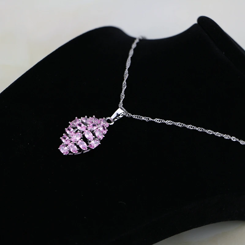 925 Sterling Silver Jewelry Mystic Pink  CZ White Zircon Princess Jewelry Sets For Women Earrings/Pendant/Necklace/Ring/Bracelet