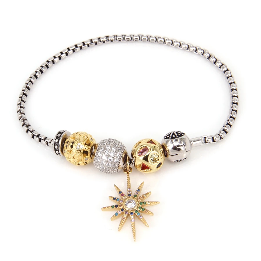 Thomas Style KM Bead Bracelet With Golden Color Zircon Beads , Rebel Heart Bracelet For Men TS