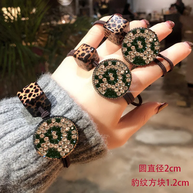 Leopard Rhinestone Women Hair Accessories Scrunchies Smile Face Bow Fashion Party Headwear Elastic Hair Band Hair Ties Wholesale