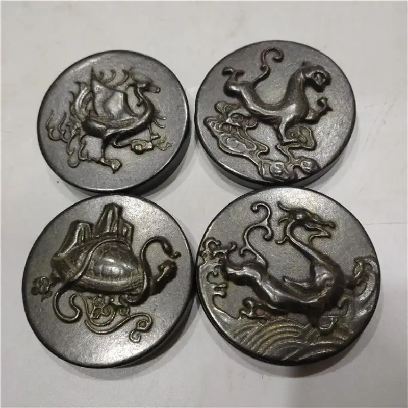 Tibet Hongshan Culture Natural Meteorite Iron Carved Four Great Beasts Qinglong White Tiger Suzaku Xuanwu Mascot Pendant Deco