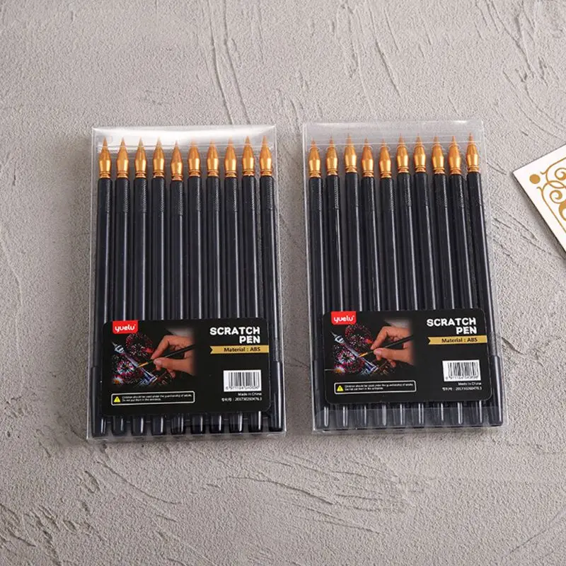 10 Chiếc Xước Tranh Bút Đa Năng Di Động Stylus Nghệ Thuật Sơn Tô Màu Bút Nét Phẳng 2 Đầu Ra Kép acraping Bàn Chải