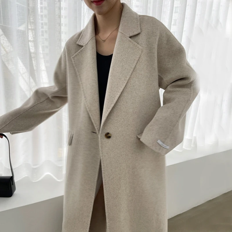 One Button Woman Winter Coats Female 2022 Autumn Fall Womens Wool Coat Loose Solid Office Lady Jacket Turn-down Collar Outwear