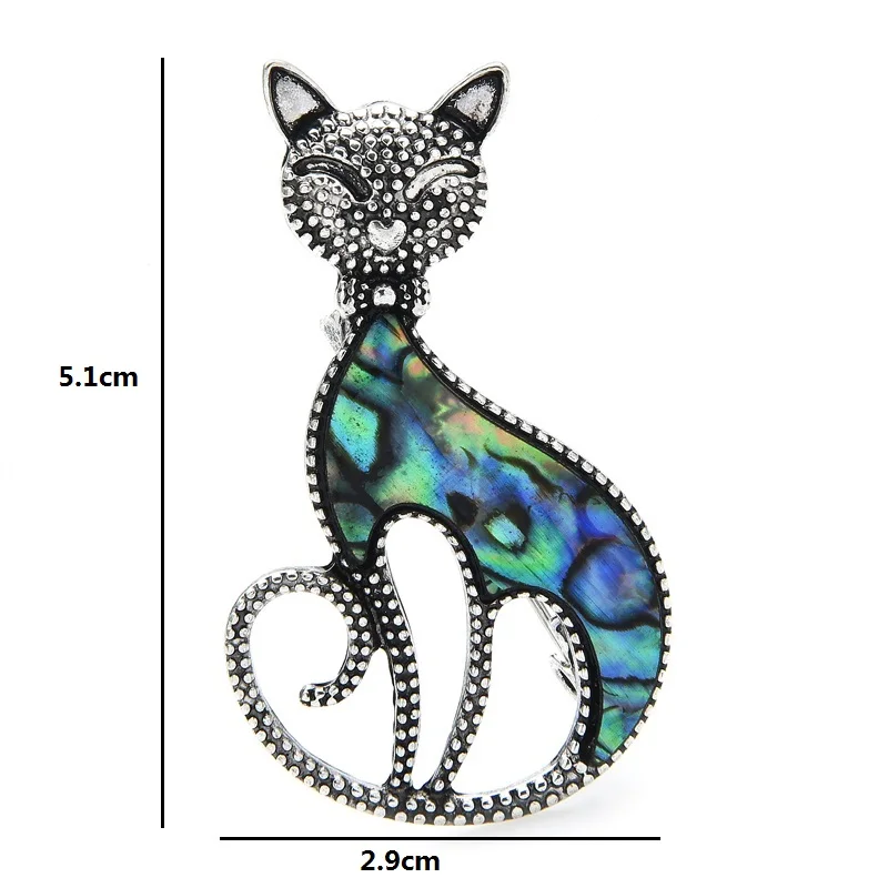 Wuli&baby Natural Shell Cat Brooches Women Unisex Lovely Smiling Cat Pet Animal Party Casual Brooch Pins Gifts