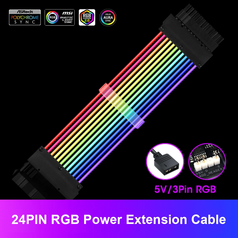 Удлинительный кабель для блока питания ARGB, RGB ATX 24Pin PCIe GPU двойной тройной 8-контактный 6 + 2-контактный шнур, кабель для материнской платы