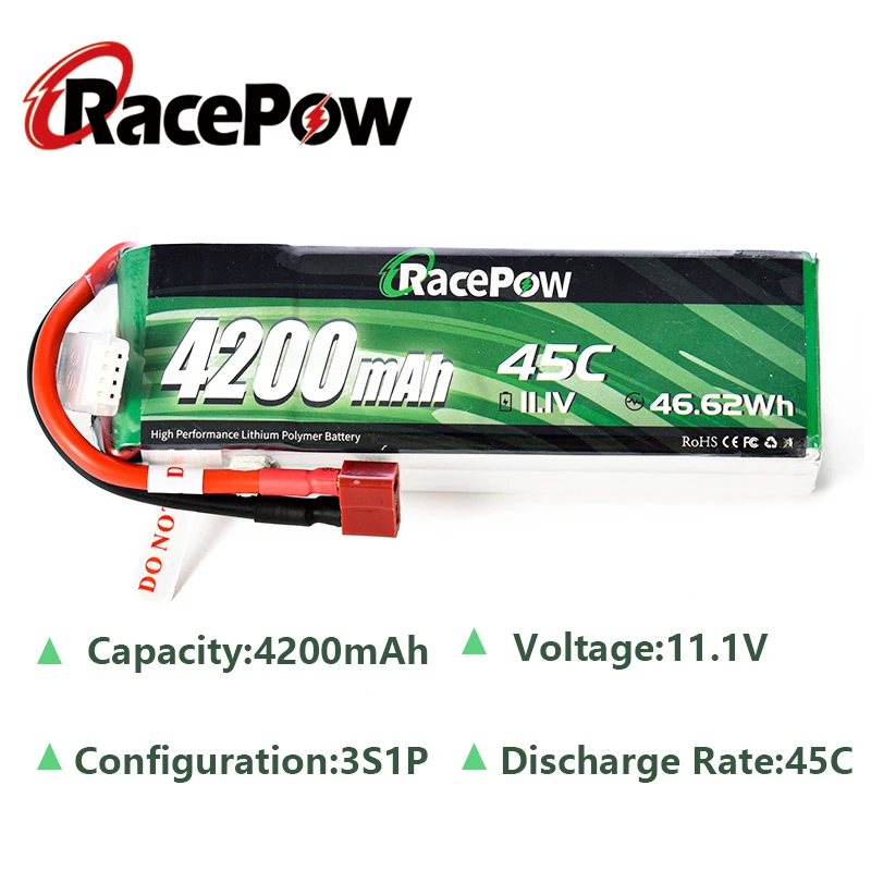 RacePow 4200mAh 11.1V 3S 45C RC Lipo Battery with T deans Plug For Traxxas 1/10 1/8 RC Car Truck Helicopters Boat Drone RC Toys