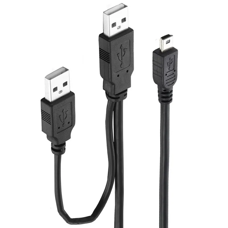 USB2.0 Type A Male to Mini 5P Male Cable+USB Male to Male Power Cable Y Splitter For HDD MP3 MP4 Camera 0.7m/70cm