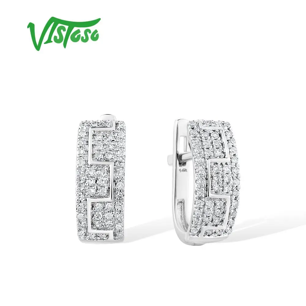 

VISTOSO Pure 14K 585 White Gold Earrings For Lady Glamorous Sparkling Diamond Classic Earrings Engagement Gift Fine Jewelry