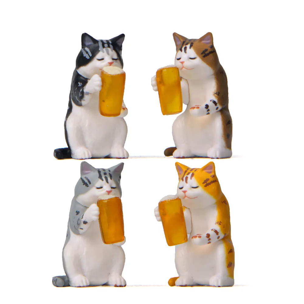 Drinking Beer Cat Figurines Fairy Garden Home Desk Decor Mini Kitten  Miniatures Landscape DIY Crafts Accessories