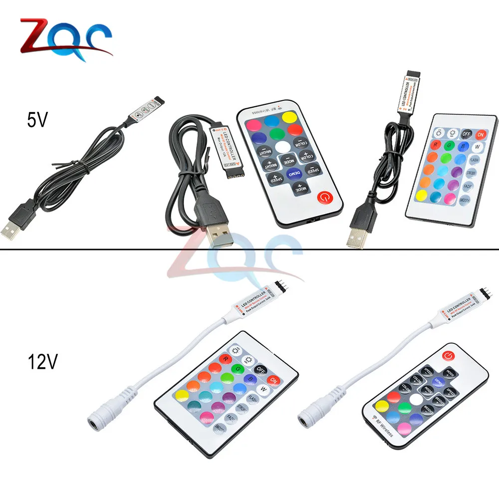 DC 5V 12V Volt RGB USB IR RF Remote Controller Wireless USB LED Strip light 3/17/24 Keys Remote for RGB SMD 3528 5050 LED Strip