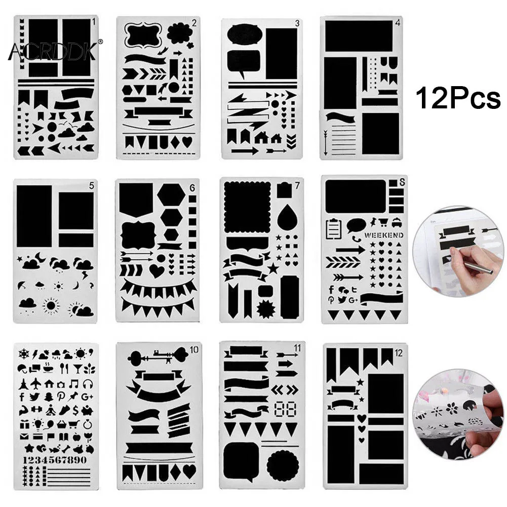 12/20 handgemachte Malerei Vorlage Set Kunststoff Planung Muster Vorlage Tagebuch Notizbuch Clipbook DIY Malerei Vorlage