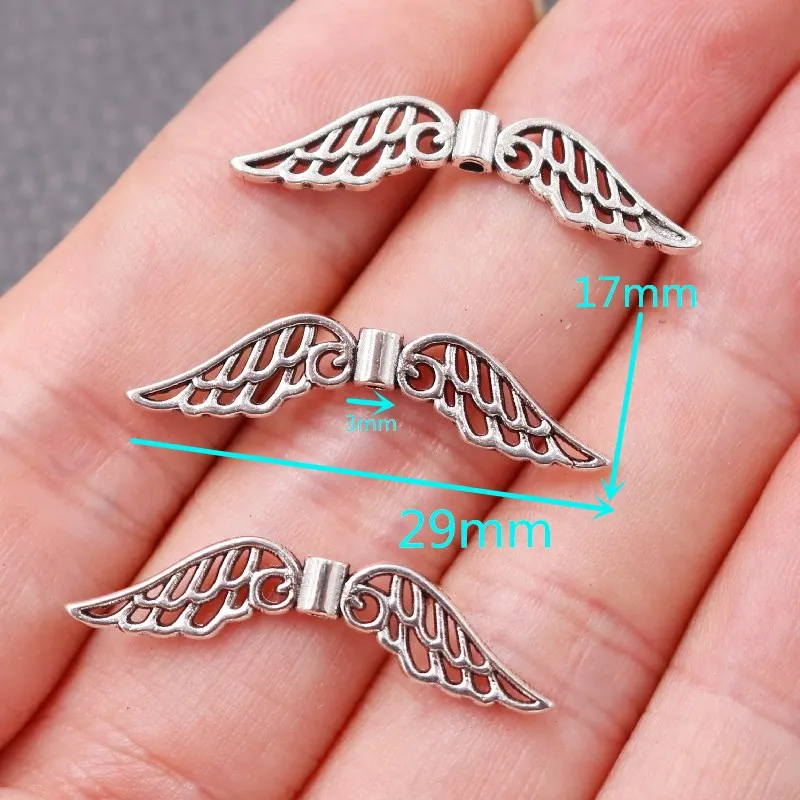 30pcs Silver Plated Angel Wings Necklace Earring Small Hole Bead Connector DIY Charms For Jewelry Carfts Making Supplies 29*17mm