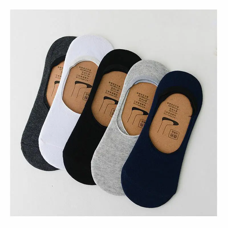 1/5 Pairs Men Cotton Socks Summer Breathable Invisible Boat Socks Nonslip Loafer Ankle Low Cut Short Sock Male Sox for Shoes