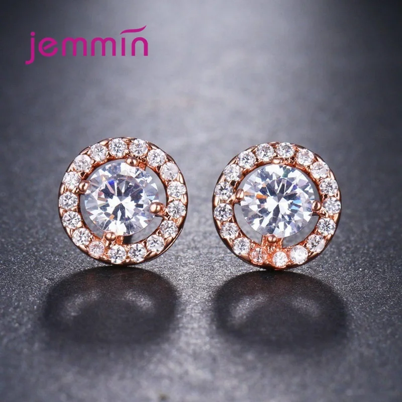 

Rose Gold Simple 925 Sterling Silver Color Stud Earrings For Women Girls Small Zircon Earrings Korean Style Fashion Jewelry