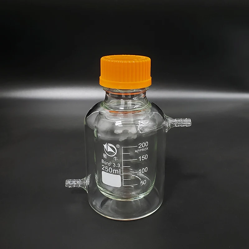 SHUNIU Double-deck cylindrical single-necked flat bottom flask, With Screw cap, Mezzanine jacketed reactor bottle,Reagent bottle